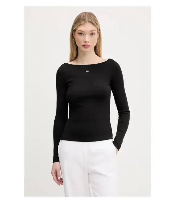 Μακρυμάνικο Tommy Jeans χρώμα: μαύρο, DW0DW21350