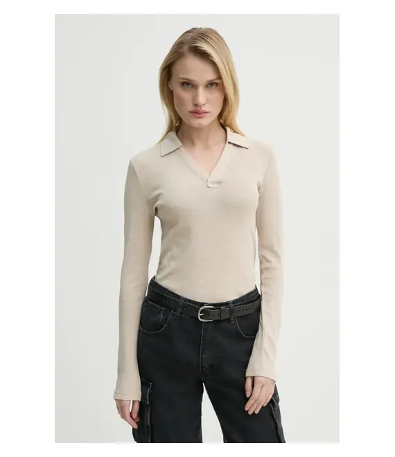 Βαμβακερή μπλούζα με μακριά μανίκια G-Star Raw χρώμα: μπεζ, D26074-D958
