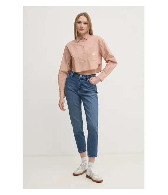 Βαμβακερό πουκάμισο Calvin Klein Jeans χρώμα: πορτοκαλί, J20J225078