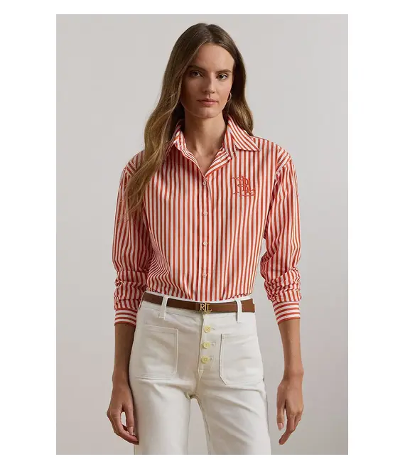 Βαμβακερό πουκάμισο Lauren Ralph Lauren χρώμα: πορτοκαλί, 200957334