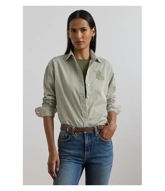 Βαμβακερό πουκάμισο Lauren Ralph Lauren χρώμα: πράσινο, 200963670