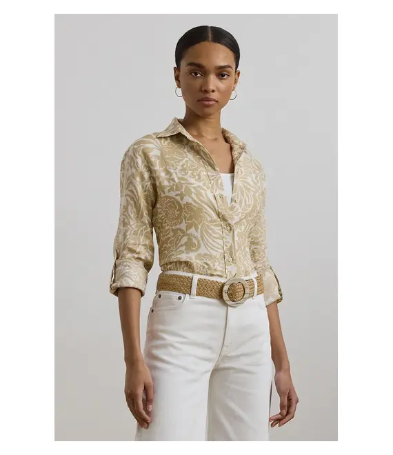 Πουκάμισο από λινό Lauren Ralph Lauren χρώμα: μπεζ, 200963700