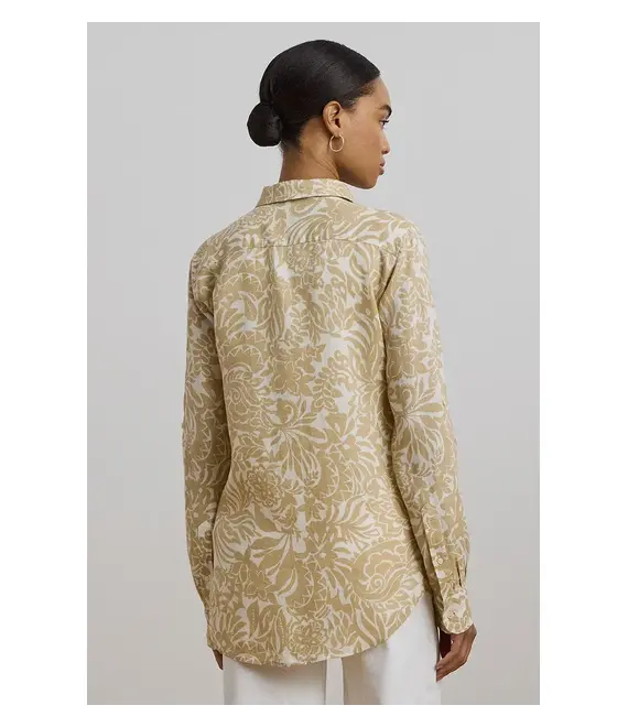 Πουκάμισο από λινό Lauren Ralph Lauren χρώμα: μπεζ, 200963700