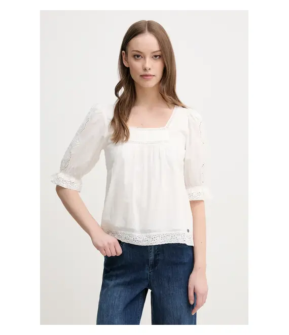 Βαμβακερή μπλούζα Pepe Jeans EVERLY γυναικεία, χρώμα: μπεζ, PL305016