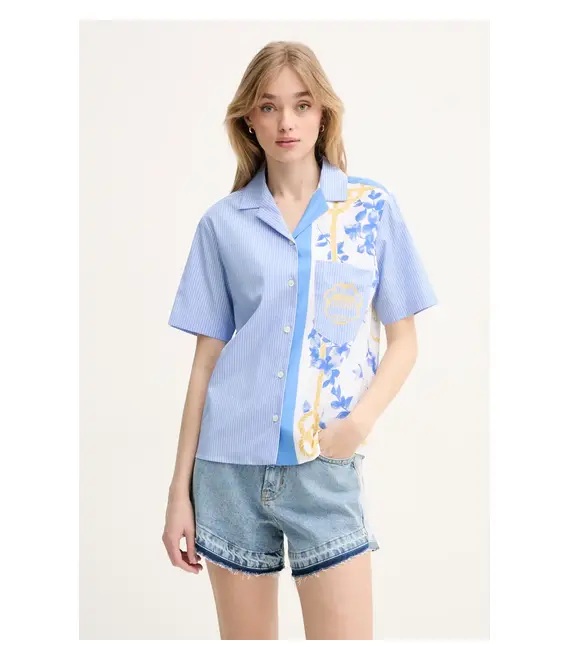 Βαμβακερό πουκάμισο Moschino Jeans χρώμα: μπλε, 0210 3725