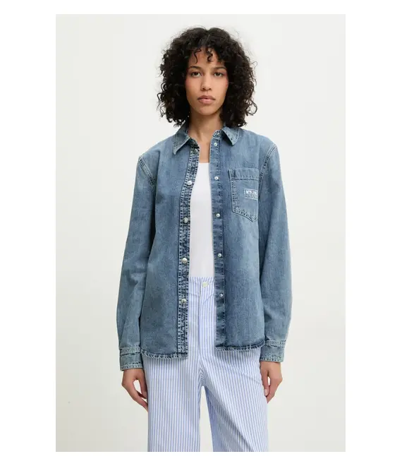 Βαμβακερό πουκάμισο Moschino Jeans χρώμα: μπλε, 0204 3721