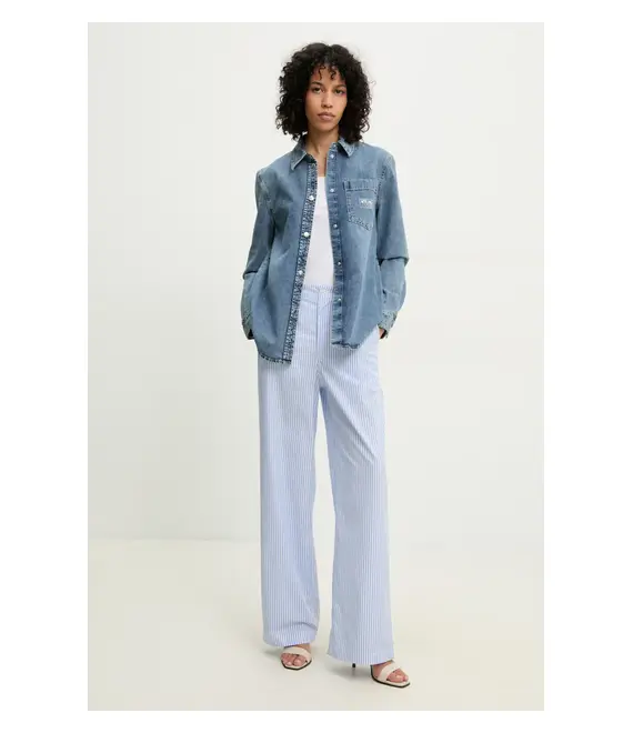 Βαμβακερό πουκάμισο Moschino Jeans χρώμα: μπλε, 0204 3721