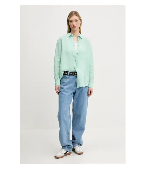 Πουκάμισο από λινό Superdry χρώμα: πράσινο, W4010463A-2OK