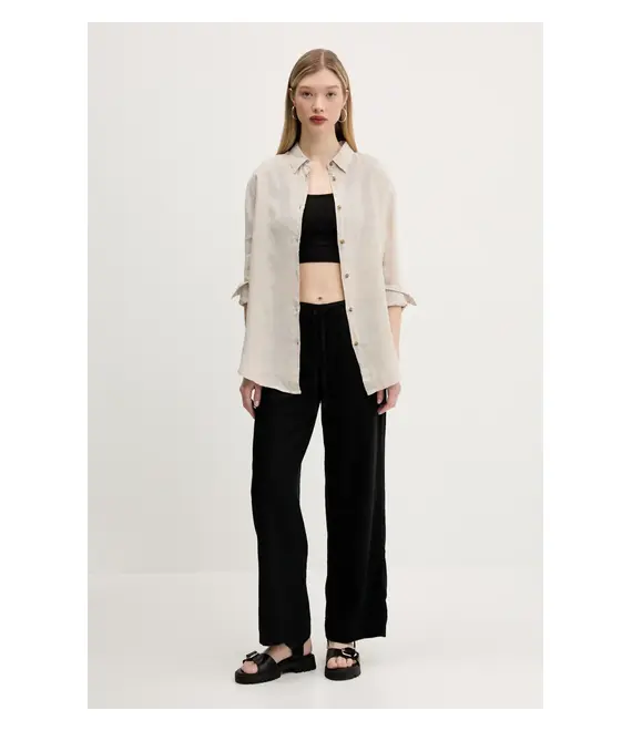 Πουκάμισο από λινό Superdry χρώμα: μπεζ, W4010463A-2PQ