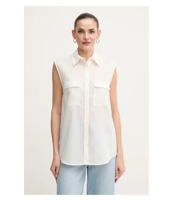 Βαμβακερό πουκάμισο Calvin Klein χρώμα: μπεζ, K20K208224