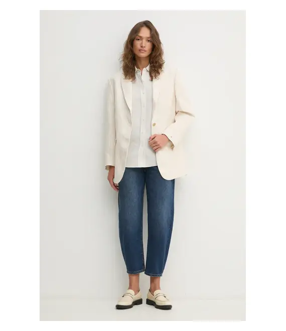 Πουκάμισο με μείγμα από λινό Calvin Klein χρώμα: μπεζ, K20K208321