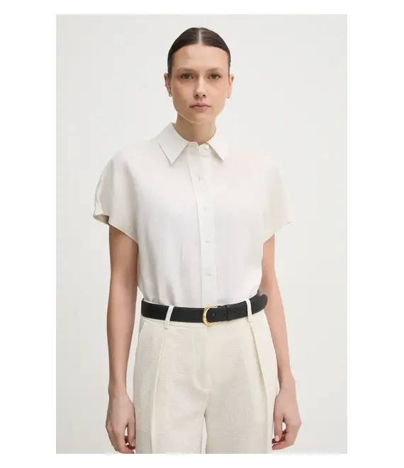Πουκάμισο με μείγμα από λινό Calvin Klein χρώμα: μπεζ, K20K208322