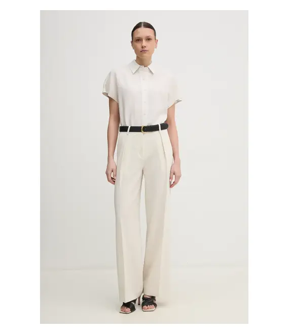 Πουκάμισο με μείγμα από λινό Calvin Klein χρώμα: μπεζ, K20K208322