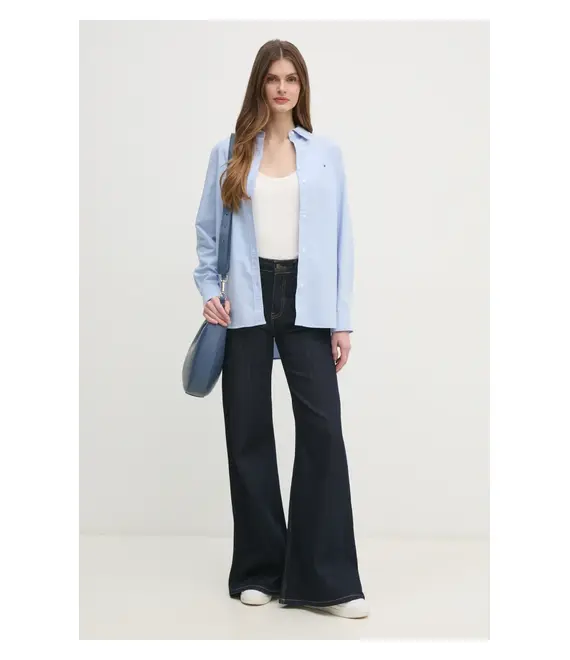 Βαμβακερό πουκάμισο Tommy Hilfiger χρώμα: μπλε, WW0WW46111