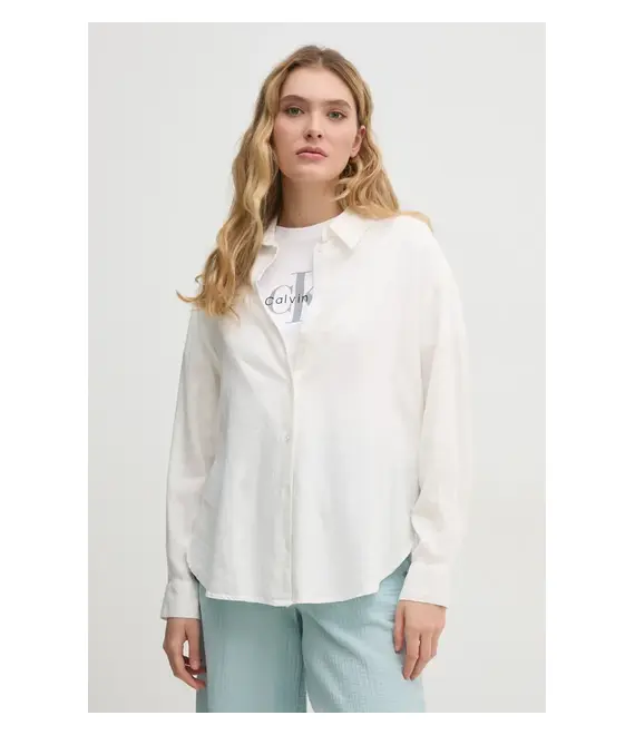 Πουκάμισο από λινό Dkny χρώμα: μπεζ, DJ5W2111