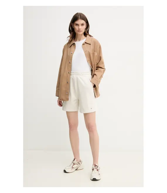 Τζιν μπουφάν με λινό ύφασμα Calvin Klein Jeans χρώμα: καφέ, J20J225574