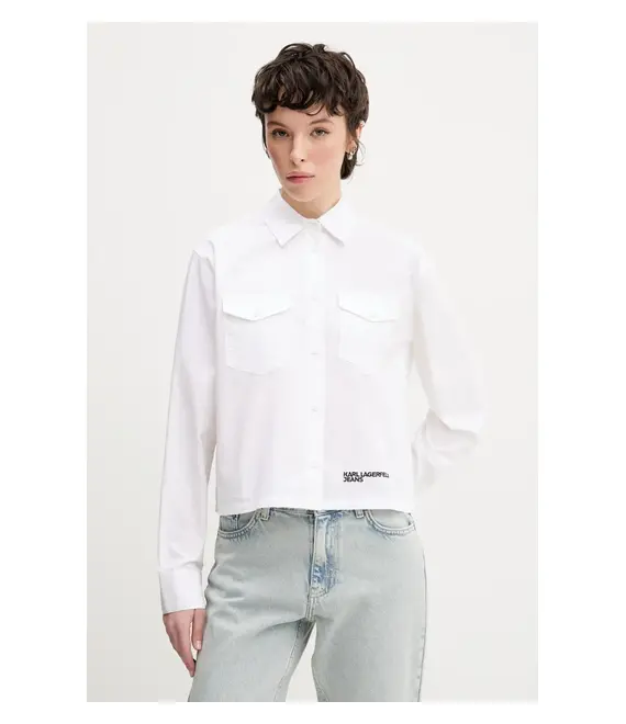 Βαμβακερό πουκάμισο Karl Lagerfeld Jeans χρώμα: άσπρο, A2W11027