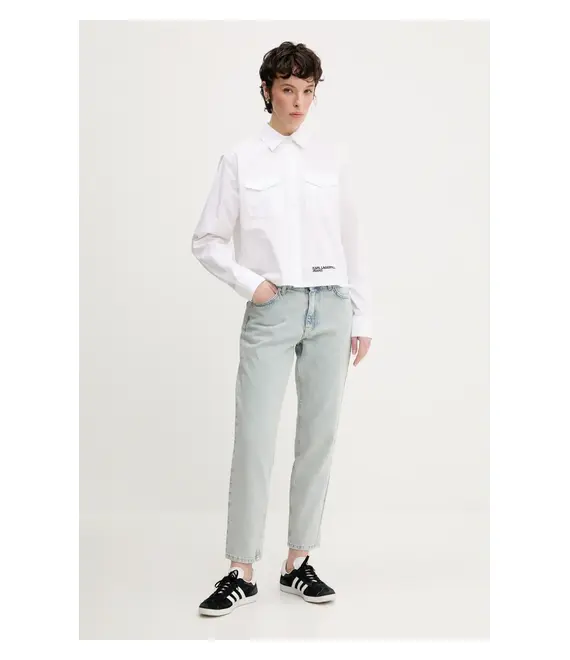 Βαμβακερό πουκάμισο Karl Lagerfeld Jeans χρώμα: άσπρο, A2W11027
