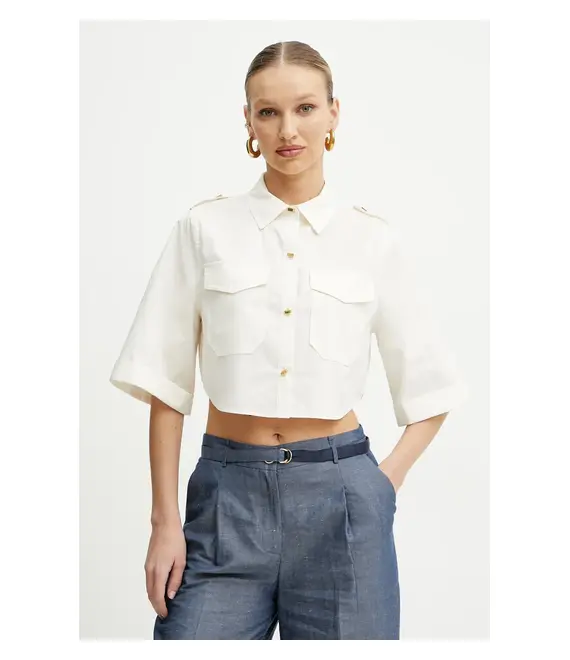 Βαμβακερό πουκάμισο Marciano Guess PAT χρώμα: μπεζ, 5GGH27 7315A