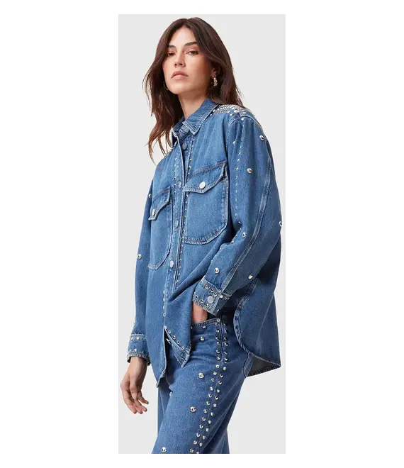 Βαμβακερό τζιν πουκάμισο AllSaints ALBA χρώμα: μπλε, W051PC