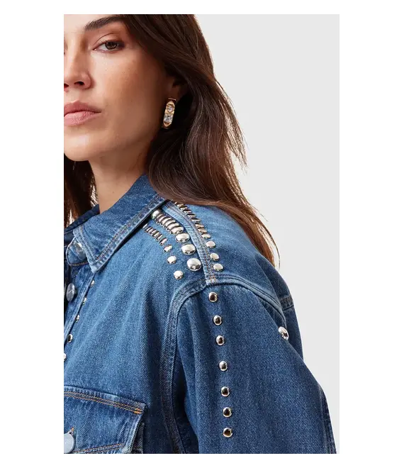 Βαμβακερό τζιν πουκάμισο AllSaints ALBA χρώμα: μπλε, W051PC