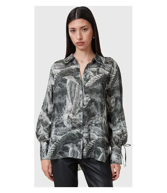 Μεταξωτό πουκάμισο AllSaints LEYLA χρώμα: γκρι, W042PC
