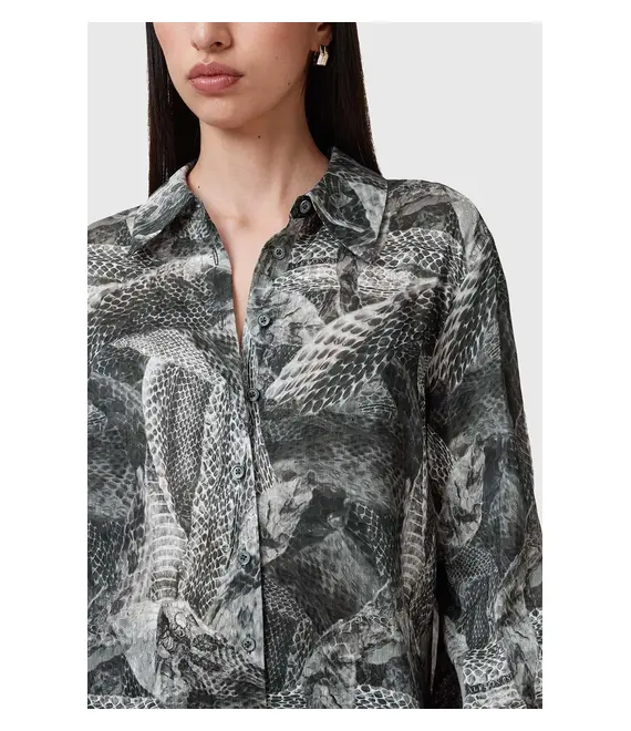 Μεταξωτό πουκάμισο AllSaints LEYLA χρώμα: γκρι, W042PC