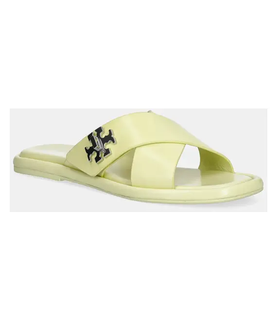 Δερμάτινες παντόφλες Tory Burch T Lock Cross Band Slide γυναικείες, χρώμα: κίτρινο, 170611-700