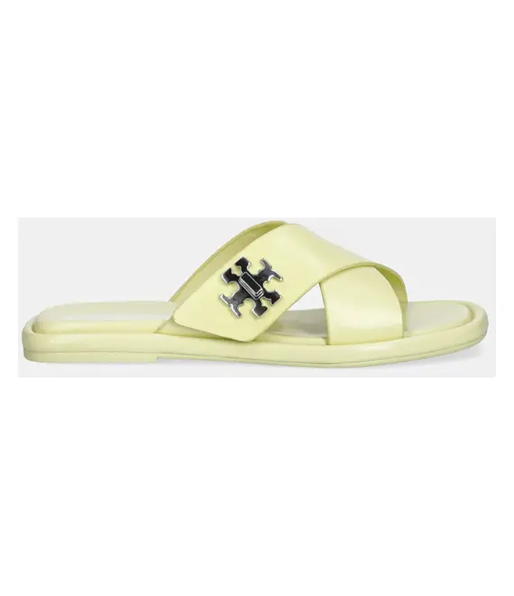 Δερμάτινες παντόφλες Tory Burch T Lock Cross Band Slide γυναικείες, χρώμα: κίτρινο, 170611-700