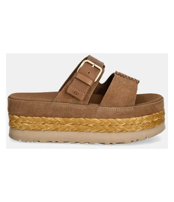 Δερμάτινες παντόφλες UGG Aubrey Slide γυναικείες, χρώμα: καφέ, 1167451-CHE