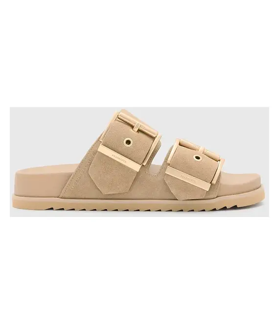Παντόφλες σουέτ AllSaints Sian Sandal γυναικείες, χρώμα: μπεζ, W035FC