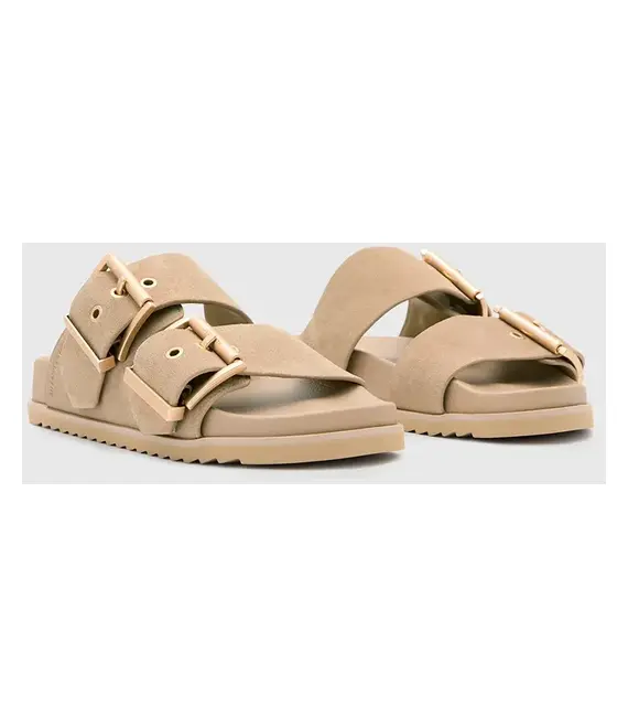 Παντόφλες σουέτ AllSaints Sian Sandal γυναικείες, χρώμα: μπεζ, W035FC