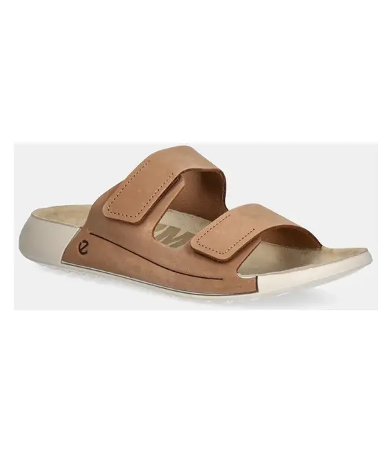 Nubuck παντόφλες Ecco Nd Cozmo 2 Strap Flat χρώμα: καφέ, 206823-02291