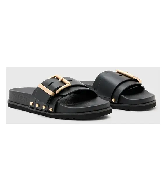 Παντόφλες AllSaints Ellie Stud Slider χρώμα: μαύρο, W038FC