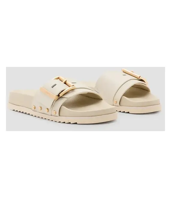 Παντόφλες AllSaints Ellie Stud Slider χρώμα: μπεζ, W038FC