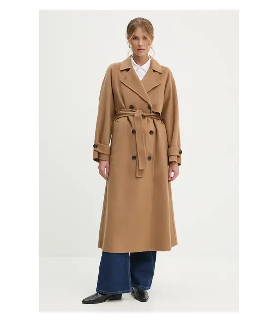 Μάλλινο παλτό Tommy Hilfiger χρώμα: καφέ, WW0WW45919