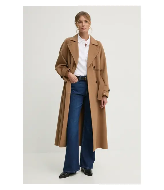 Μάλλινο παλτό Tommy Hilfiger χρώμα: καφέ, WW0WW45919