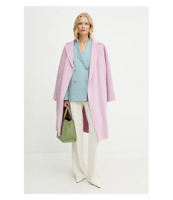 Μάλλινο παλτό Weekend Max Mara γυναικείο, χρώμα: ροζ, 2515011011600