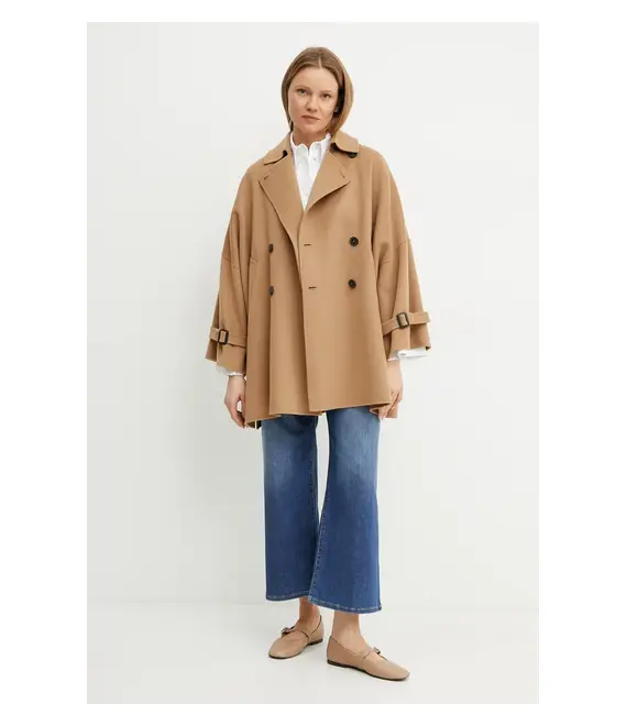 Μάλλινο παλτό Weekend Max Mara χρώμα: καφέ, 2515081011600