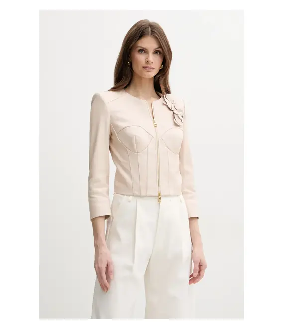 Δερμάτινο μπουφάν Elisabetta Franchi χρώμα: μπεζ, GD45Z51E2