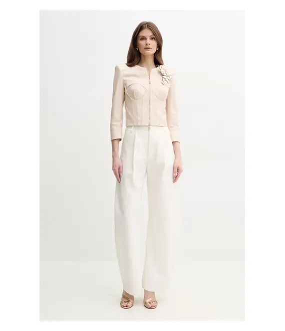 Δερμάτινο μπουφάν Elisabetta Franchi χρώμα: μπεζ, GD45Z51E2