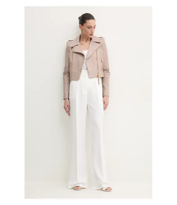 Δερμάτινo jacket Elisabetta Franchi χρώμα: καφέ, GD47Z51E2