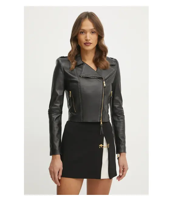 Δερμάτινo jacket Elisabetta Franchi χρώμα: μαύρο, GD47Z51E2