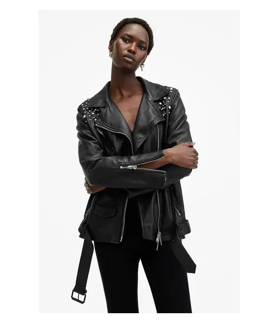 Δερμάτινο μπουφάν AllSaints BILLIE EMB χρώμα: μαύρο, W137LB