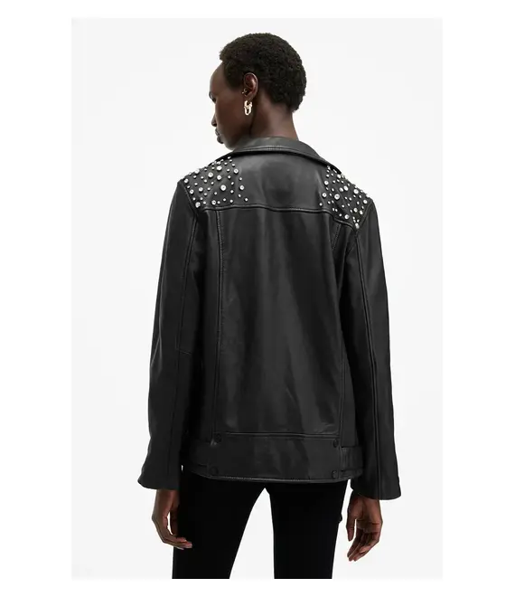 Δερμάτινο μπουφάν AllSaints BILLIE EMB χρώμα: μαύρο, W137LB