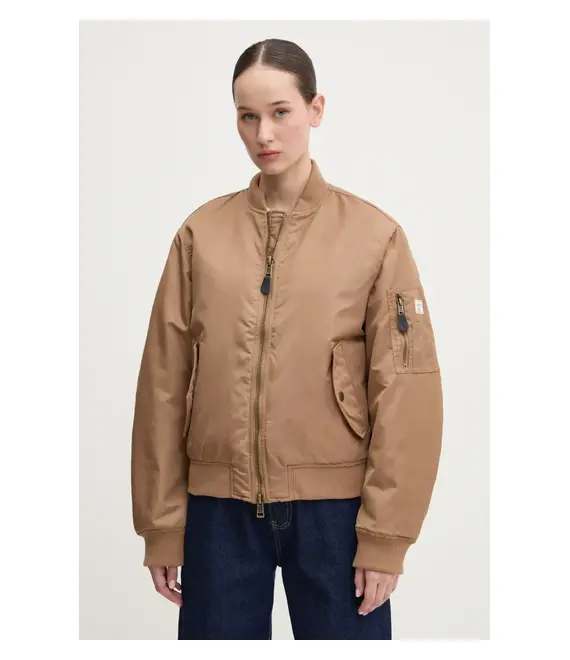 Μπουφάν bomber Guess Jeans χρώμα: καφέ, W5RL81 WHAA2