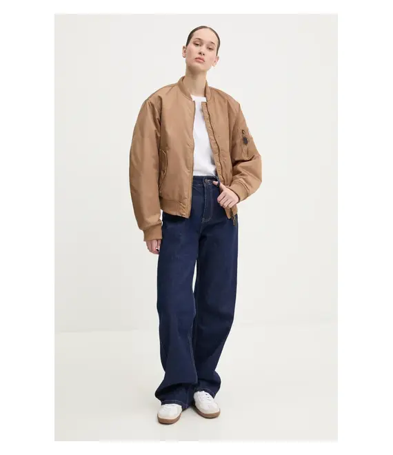 Μπουφάν bomber Guess Jeans χρώμα: καφέ, W5RL81 WHAA2