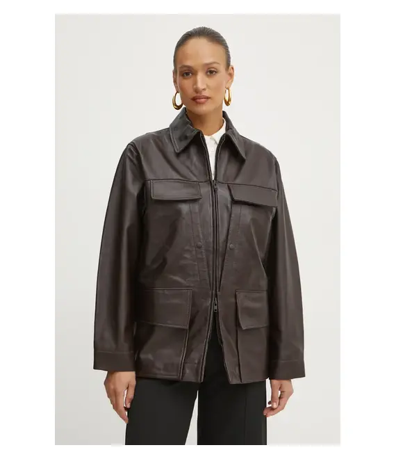 Δερμάτινο μπουφάν Victoria Beckham χρώμα: καφέ, 1125LJK006091A