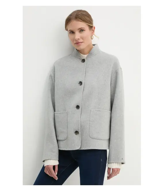 Μάλλινο μπουφάν Tommy Hilfiger χρώμα: γκρι, WW0WW44978