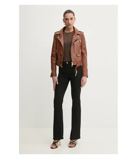 Δερμάτινo jacket Pinko γυναικείο, χρώμα: καφέ, 103897 A21L